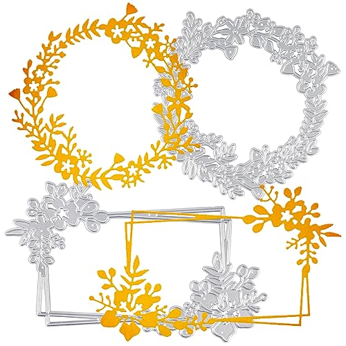 BETESSIN 2Pcs Stanzschablone Kranz Cutting Die Blumenkranz Rund Rechteckig Scrapbooking Stanzform Herbst Metall Prägeschablone Kartenbasteln Grußkarte Album Herstellung von BETESSIN