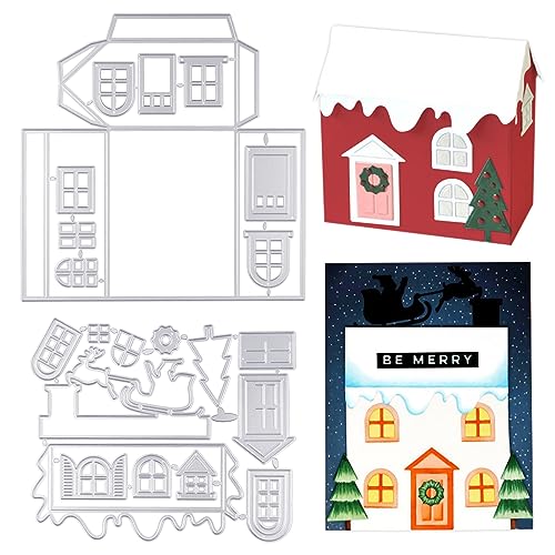 BETESSIN 2Pcs Stanzschablonen Weihnachten Haus Stanzformen Box Schachtel Häuser Cutting Dies für Süßigkeiten DIY Scrapbooking Tischdeko Weihnachtsbaum Anhänger Kartenbasteln Fotoalbum von BETESSIN