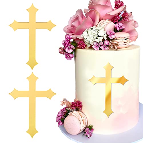 BETESSIN 2Stk. Kuchendeko Kreuz Cake Topper Kommunion Spitz-Stil Acryl Tortendeko Gold 10x7cm Tortenaufsatz Spiegel Kuchen Dekoration für Taufe Konfirmation Geburtstag Party von BETESSIN