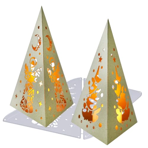 BETESSIN 2pcs Weihnachten Stanzschablone Laterne Stanze Windlicht Tischdeko in Kegelform Weihnachten Kerzen Deko Weihnachtsbaum Engel Stanzform Christmas Cutting Dies Adventskerze DIY Weihnachtsdeko von BETESSIN