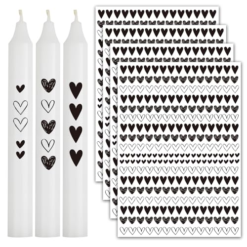 BETESSIN 4 Bögen Kerzentattoo Kerzenfolie Herzen Kerzen Verzieren Sticker Aufkleber Herzchen Schwarz Weiß Glückslicht Kerzensticker Wasserschiebefolie Sticker DIY Kerzen Tassen Stabkerzen Dekoration von BETESSIN