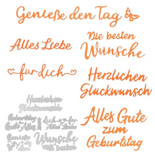 BETESSIN 4 Stück Stanzschablonen Schriften - Metall Prägeschablone Geburtstag - Stanzformen Schablonen für Glückwunschkarte zum Basteln, Scrapbooking usw. von BETESSIN