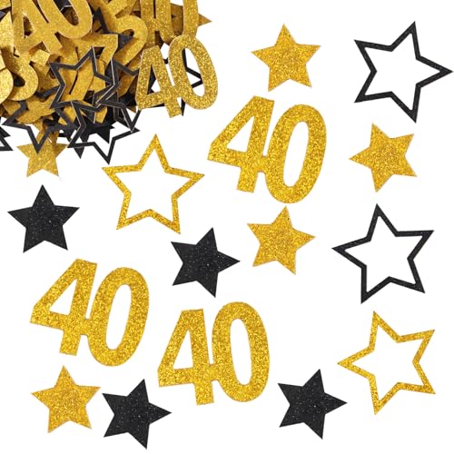 BETESSIN 40 Geburtstag Deko - 100 Stück 40. Geburtstag Konfetti Schwarz Gold - Streudeko Geburtstag 40 - Geburtstagsdeko Frauen - Tischdeko für 40. geburtstag Männer und Frauen von BETESSIN