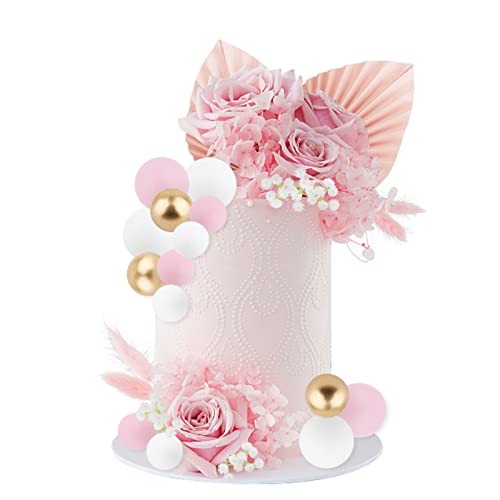 BETESSIN 42Stk. Boho Tortendeko Palmenblätter Tortenaufsatz Kugeln Kunstblumen Kuchendeko Rosa Hochzeit Cupcake Cake Topper Bohemian Geburtstag Party Babyparty Kuchen Dekoration von BETESSIN