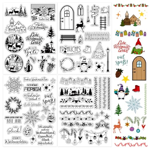 BETESSIN 4Blatt Klare Stempel Weihnachten Silikon Stempel Kinder Stempelmotive Christmas Clear Stamps Deutsch Sprüche Weihnachtsstempel für Kartenherstellung DIY Geschenk Scrapbooking Stil B von BETESSIN