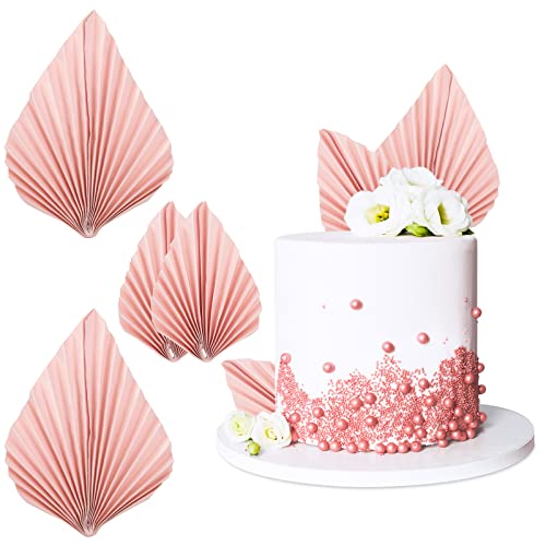 BETESSIN 4Pcs Boho Kuchen Deko Tortenaufsatz Palmenblätter Rosa Tortendeko Papier Palmenblatt Cake Topper Dschungel Geburtstag Hochzeit Böhmisch Party Kuchendekoration in 2 Größen von BETESSIN