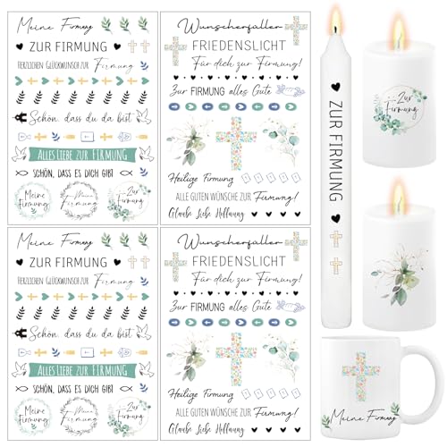 BETESSIN 4x Kerzen Tattoos Folie Kerzentattoo Firmung Kerzenfolie Sprüche Sticker Bunte Kerzensprüche Konfirmation Kerzensticker für Stabkerzen Kerzen Tasse DIY Geschenk von BETESSIN