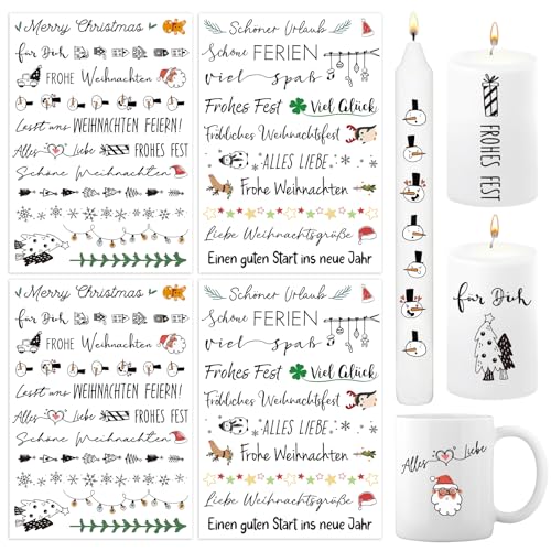 BETESSIN 4x Kerzen Tattoos Folie Weihnachten Kerzentattoo Rub On Sticker Weihnachten Kerzenaufkleber Kerzensprüche Kerzensticker Kerzen Verzieren für Stabkerzen Kleine Kerzen Tasse Stil D von BETESSIN