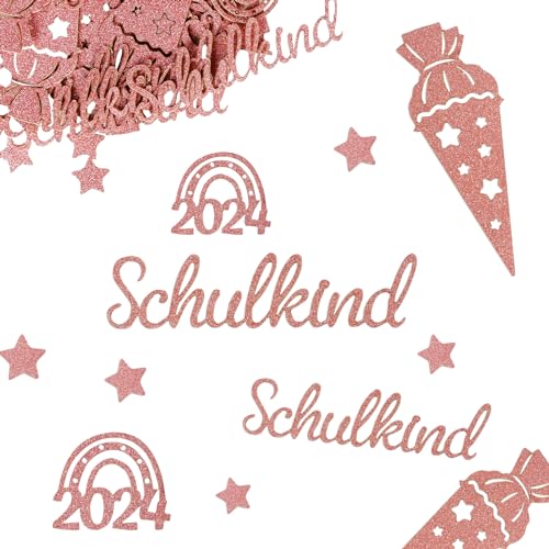 BETESSIN 50 Stück Schulkind Konfetti Glitzer Rosegold - Einschulung 2024 Streudeko Groß - Schultüte Tischdekoration für Schuleinführung, Schulanfang, Einschulung Mädchen und Jungen von BETESSIN