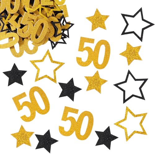 BETESSIN 50 geburtstag deko - 100 Stück 50. Geburtstag Konfetti Schwarz Gold - Streudeko Geburtstag 50 - Geburtstagsdeko Frauen - Tischdeko für 50. geburtstag Männer und Frauen von BETESSIN