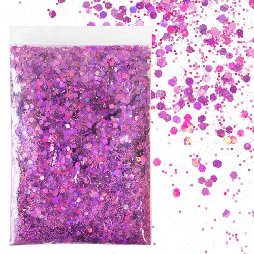 BETESSIN 50g Glitzer zum Basteln Lila-rot Glitzerpulver Pailletten Reflektierend Glitter Pulver Glitzer Basteln Kerzen Schminke Glitzerpuder für Nägel Gesicht Makeup Kartenbasteln Handwerk Nagelkunst von BETESSIN