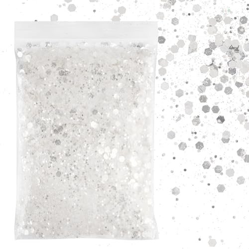 BETESSIN 50g Glitzer zum Basteln Silber-weiß Glitzerpulver Pailletten Reflektierend Glitter Pulver Glitzer Basteln Kerzen Schminke Glitzerpuder für Nägel Gesicht Makeup Kartenbasteln Handwerk von BETESSIN