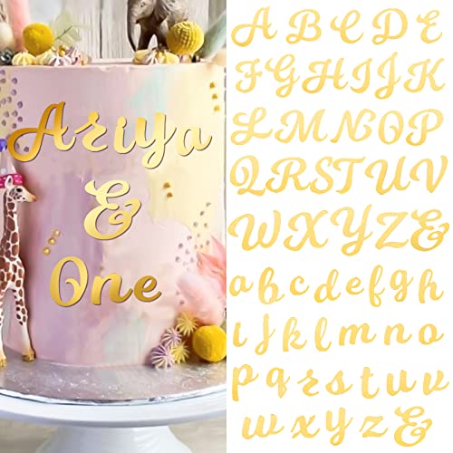 BETESSIN 54Pcs Buchstaben Deko Torte Gold Kuchen Dekoration Geburtstag Acryl 2 Sets A-Z Tortendeko Großbuchstaben Kleinbuchstaben Tortenaufsatz Set für Hochzeit Jubiläum Party Feier von BETESSIN