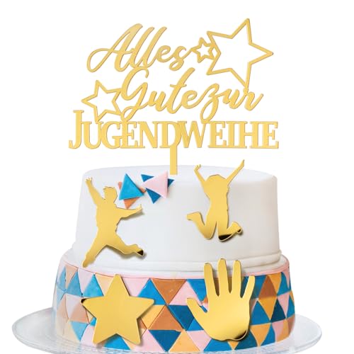 BETESSIN 5Stk. Jugendweihe Deko Tortendeko Cake Topper Alles Gute zur Jungendweihe Glänzend Acryl Jugendfeier Cupcake Topper Gold Tortenstecker Kuchen Dekoration für Mädchen Jungen von BETESSIN