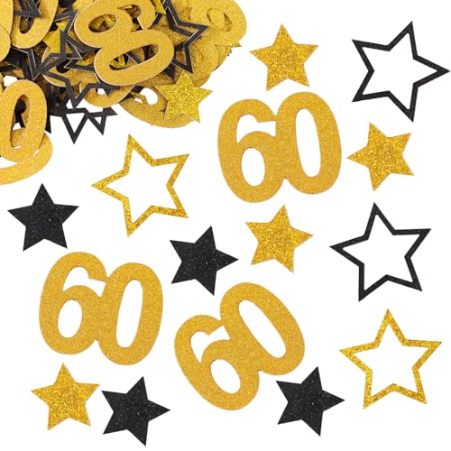 BETESSIN 60 Geburtstag Deko - 100 Stück 60. Geburtstag Konfetti Schwarz Gold - Streudeko Geburtstag 60 - Geburtstagsdeko Frauen - Tischdeko für 60. geburtstag Männer und Frauen von BETESSIN