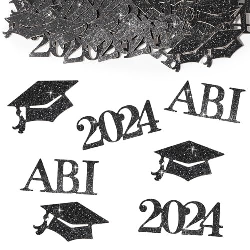 BETESSIN Abitur 2024 Deko Gold Schwarz - 100 Stück ABI 2024 Konfetti aus Glitzerpapier - Streudeko Abi 2024 - Abitur 2024 Geschenke - Tischdekoration für Abi Abschlussfeiern und Abitur Prüfungserfolge von BETESSIN