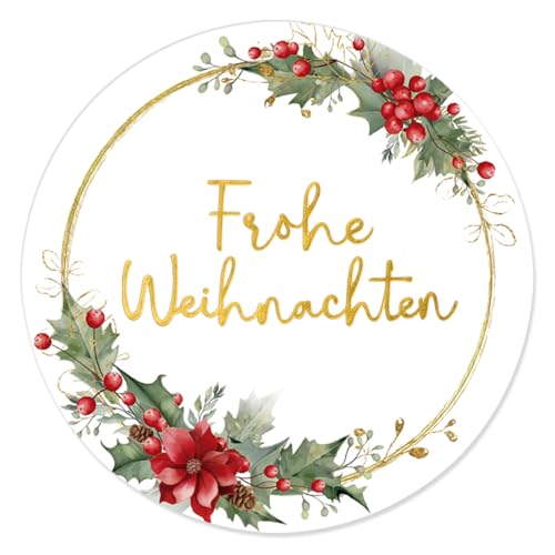 BETESSIN Aufkleber Weihnachten - 120 Stück Frohe Weihnachten Aufkleber - Weihnachtsetiketten Selbstklebend - Weihnachtsaufkleber für Papiertüten und Geschenkverpackungen (⌀4cm) von BETESSIN