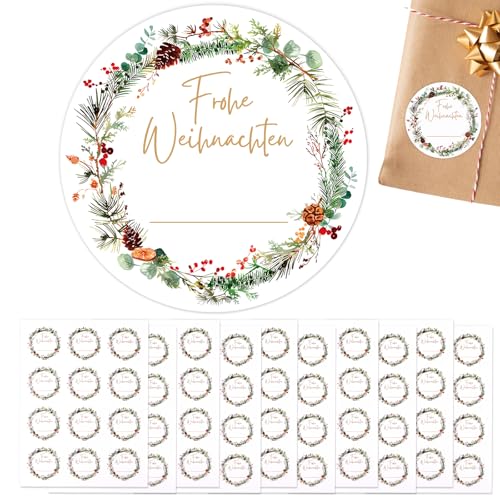 BETESSIN Aufkleber Weihnachten - 120 Stück Weihnachts Etiketten Selbstklebend - Frohe Weihnachten Aufkleber zum Beschriften - Weihnachtsaufkleber für Papiertüten - Sticker für Adventskalender (⌀4cm) von BETESSIN