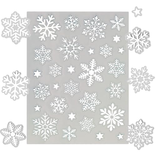 BETESSIN Aufkleber Weihnachten - 140 Stück Schneeflocken Aufkleber Weiß-Glitzer - Schneeflocken Deko Weihnachten - Selbstklebende Weihnachtssticker für Scrapbooking und Weihnachtsdeko zum Basteln von BETESSIN