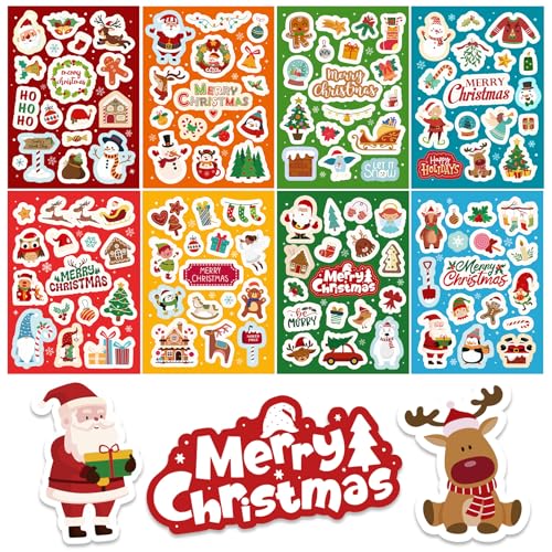 BETESSIN Aufkleber Weihnachten - 16 Bögen Weihnachtssticker mit 220+ Weihnachtsmotive - Weihnachtsaufkleber zum Gestalten von Weihnachtskarten, Adventskalender, Scrapbook, Fotoalben usw. von BETESSIN