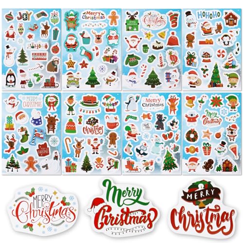 BETESSIN Aufkleber Weihnachten - 284 Stück Weihnachtssticker mit niedlichen Weihnachtsmotiven - Weihnachtsaufkleber zum Gestalten von Weihnachtskarten, Adventskalender, Scrapbook, Fotoalben von BETESSIN