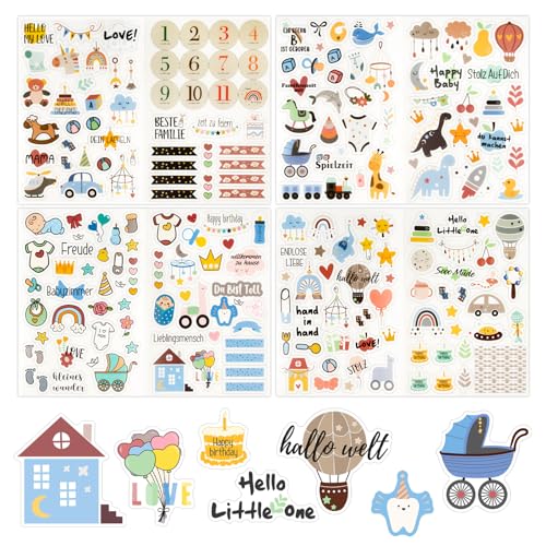 BETESSIN Baby Aufkleber Fotoalbum Sticker Babyalbum für Mädchen Junge 212 Sticker auf 4 Bögen Gästebuch Aufkleber Transparent Babyparty Gastgeschenk mit Sprüchen für Scrapbook Bullet Journal von BETESSIN