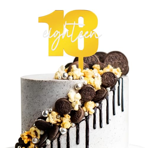 BETESSIN Cake Topper 18 Geburtstag Tortenstecker Torten Deko 18. Jahrestag Eighteen Acryl Gold 18. Geburtstag Kuchendeko Cupcake Topper Kuchen Topper Jubiläum Geburtstagstorte Deko von BETESSIN