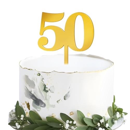 BETESSIN Cake Topper 50 Geburtstag Tortenstecker Torten Deko 50. Jahrestag Acryl Gold 50. Geburtstag Kuchendeko Goldene Hochzeit Cupcake Topper Kuchen Topper Jubiläum Geburtstagstorte Deko von BETESSIN