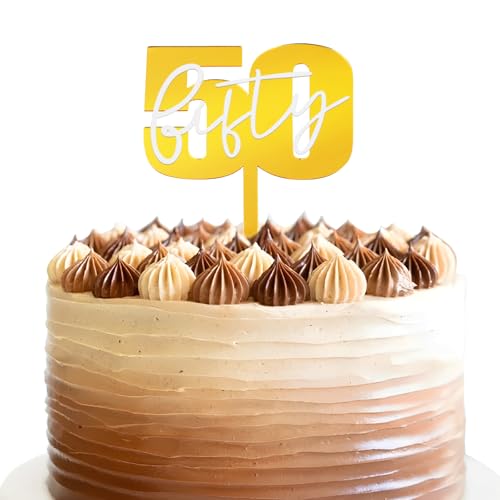 BETESSIN Cake Topper 50 Geburtstag Tortenstecker Torten Deko 50. Jahrestag Fifty Acryl Gold 50. Geburtstag Kuchendeko Goldene Hochzeit Cupcake Topper Kuchen Topper Jubiläum Geburtstagstorte Deko von BETESSIN