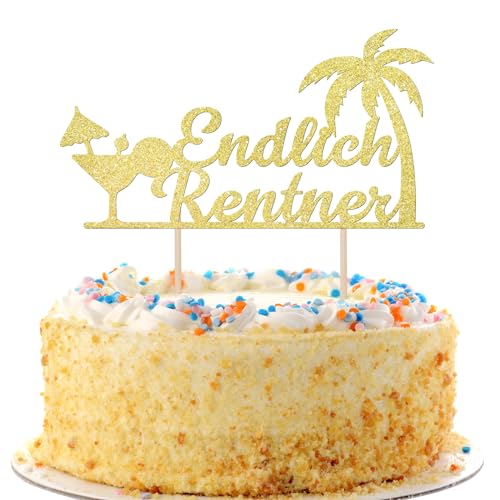 BETESSIN Endlich Rentner Cake Topper Rente Deko Kuchen Deko Gold Ruhestand Deko Torte Glitzer Cupcake Topper Papier Happy Retirement Party Torten Dekoration für Frauen Männer B von BETESSIN