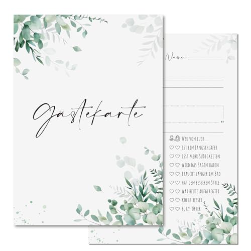 BETESSIN Gästekarte Hochzeit - 50 Stück Hochzeitskarten im Eukalyptus Design - Hochzeitsspiel für Gäste - Die Wunderschöne Alternative zum Gästebuch von BETESSIN