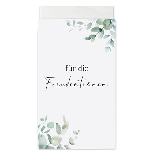 BETESSIN 50x Hochzeit Taschentücher Tüten - Für die Freudentränen - Papiertüten im Eukalyptus Design - Verpackungen für Freudentränen Taschentücher zur Hochzeit (Taschentücher nicht enthalten) von BETESSIN