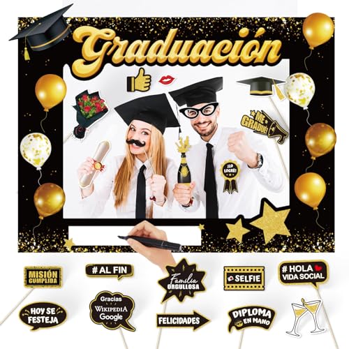 BETESSIN Graduation Fotorequisiten Set - inkl. 1 Bildrahmen und 20 Fotorequisiten - Spanische Graduation Dekoration für Abschlussparty BETESSIN Graduation Fotorequisiten Set - inkl. 1 Bildrahmen und 20 Fotorequisiten - Spanische Graduation Dekoration für Abschlussparty von BETESSIN