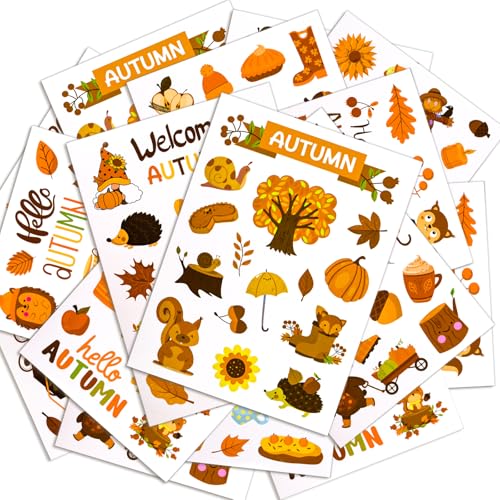 BETESSIN Herbst Aufkleber - 16 Bögen Herbst Sticker mit Kürbis, Ahornblatt und Igel Mustern - Kinder Sticker für Scrapbooking und Karte zum Basteln - Herbst Deko für Erntedankfest und Herbstfest von BETESSIN