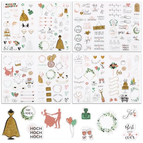 BETESSIN Hochzeit Aufkleber Gästebuch Transparent Hochzeit Sticker Fotoalbum Aufkleber Scrapbooking Sticker Gold Grün Vintage Sticker Umschlag Sticker Hochzeitsdeko von BETESSIN