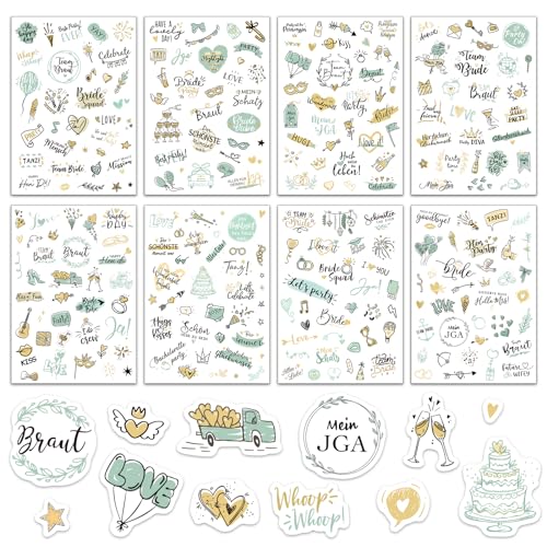 BETESSIN JGA Aufkleber Gästebuch Sticker Junggesellinnenabschied Deko Sticker Hochzeit Fotoalbum 300+ Motive Scrapbooking Sticker Eukalyptus Grün Fotobuch Bullet Journal Sticker in Deutsch von BETESSIN