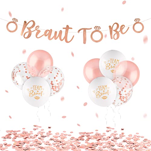 JGA Deko Set Rosegold Braut to be Girlande Papier Banner mit 9 Pcs Latex Luftballons (12 Zoll) und 10g Runde Konfetti Streudeko Bachelorette Partydeko Junggesellinnenabschied Frauen usw. von BETESSIN