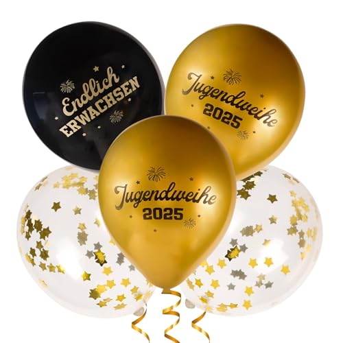 BETESSIN Jugendweihe 2025 Deko Schwarz Gold - Endlich Erwachsen - Jugendweihe Luftballons in 3 Stilen - Latex Ballon 12 Zoll - Hängende Dekoration zur Jugendweihe für Junge und Mädchen von BETESSIN