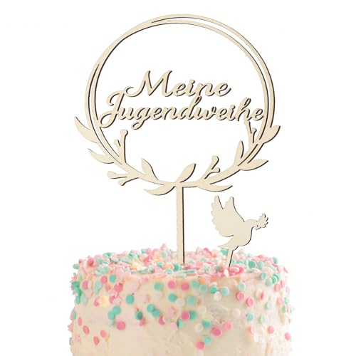 BETESSIN Jugendweihe Tortendeko Holz - Meine Jugendweihe - Tortenstecker und Taube Cake Topper - Originelle Kuchendekoration für die Jugendliche zur Jugendweihe uvm. von BETESSIN