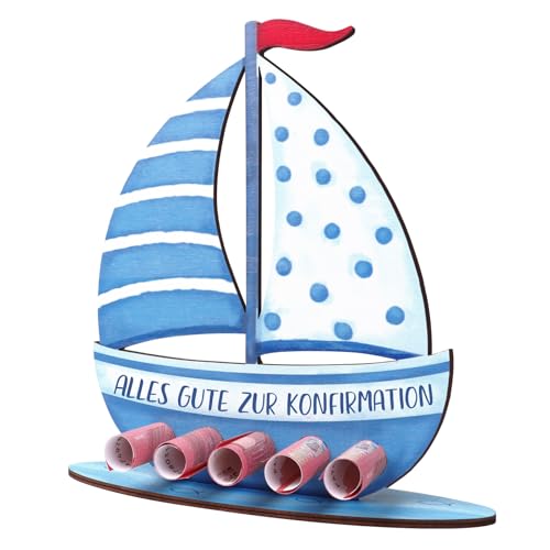 BETESSIN Geldgeschenk Konfirmation - Alles Gute zur Konfirmation Tischdeko - Holz Boot mit Basis - Kreative Konfirmation Geschenke für Junge von BETESSIN