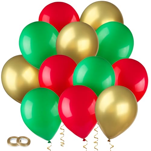 BETESSIN Luftballon Weihnachten - 30 Stück Latex Helium Ballons 12 Zoll - Weihnachten Ballons für Weihnachtsdeko - Rot, Grün, Metallic-Gold von BETESSIN