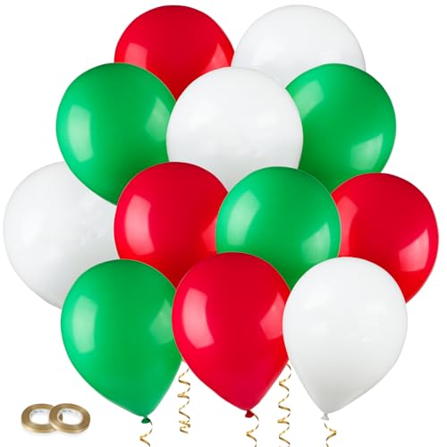 BETESSIN Luftballon Weihnachten - 30 Stück Latex Helium Ballons 12 Zoll - Weihnachten Ballons für Weihnachtsdeko - Rot, Grün, Weiß von BETESSIN