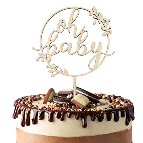 BETESSIN Oh Baby Kuchen Topper Holz Kuchenstecker Kuchendeko Tortendeko für Baby Shower Baby Geburt Babyparty Gender Reveal Partydeko von BETESSIN