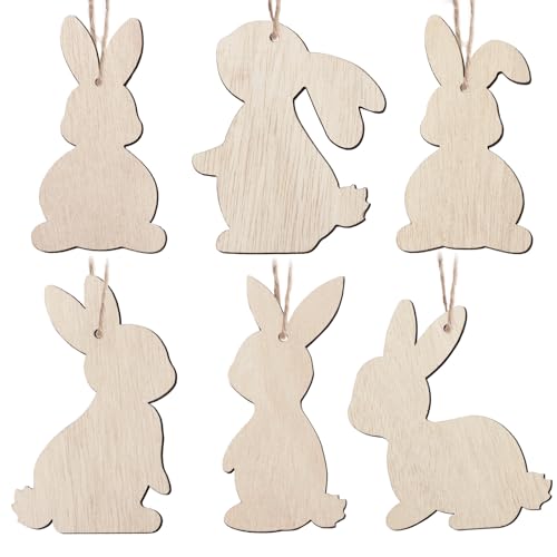 BETESSIN Osterdeko zum Aufhängen - 12 Stück Osterhasen Anhänger aus Holz - Osterhase Deko Holz - Osteranhänger für Geschenkanhänger Verpackung, Osterstrauß zum Basteln, Ostern Deko UVM. von BETESSIN