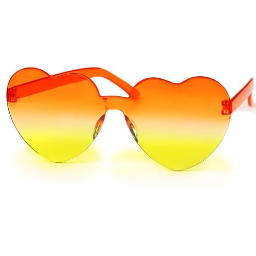 BETESSIN Hippie Brille Damen - Herz Brille Orange - Aperol Kostüm Damen Accessoires - Lustige Partybrille für Karneval, Fasching, JGA, Sommer Party, 60er 70er Jahre Hippie Party uvm. von BETESSIN