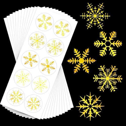 BETESSIN Schneeflocken Aufkleber Weihnachten - 120 Stück Goldene Schneeflocken Sticker Selbstklebend - Weihnachtsaufkleber zum Basteln von Weihnachtskarten, Adventskalender, Laptop usw. (2.8cm) von BETESSIN