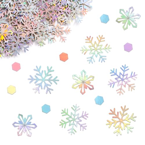 BETESSIN Schneeflocken Deko Bunt - 102 Stück Schneeflocken Konfetti aus Papier - Weihnachtsdeko Tisch - Streudeko Weihnachten Basteln - Tischdeko für Winter und Weihnachten von BETESSIN