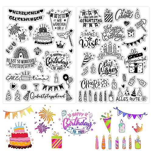 BETESSIN Silikon Stempel Geburtstag Transparent Stempel 2 Blätter Happy Birthday Clear Stamps Stempelmotive zum Kartenbasteln DIY Geschenk Scrapbooking von BETESSIN