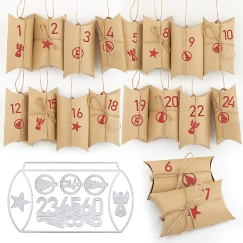 BETESSIN Stanzschablone Weihnachten Box Schachteln Stanzform Geschenkbox Weihnachten Stanze Adventskalender Boxen Zahlen Süßigkeiten Kekse Candy Boxen Cutting Dies für DIY Geschenkverpackung von BETESSIN