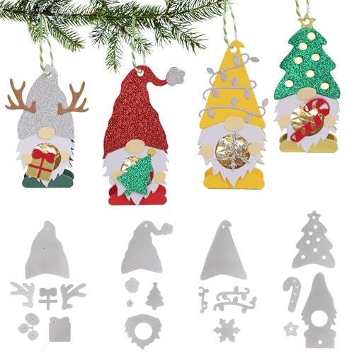 BETESSIN Stanzschablonen Weihnachten - 4er-Set Prägeschablone mit Weihnachtswichtel Form - Stanzschablonen Schachteln für Schokokugeln & Lollies - Stanzformen für DIY Geschenk Weihnachten Basteln von BETESSIN